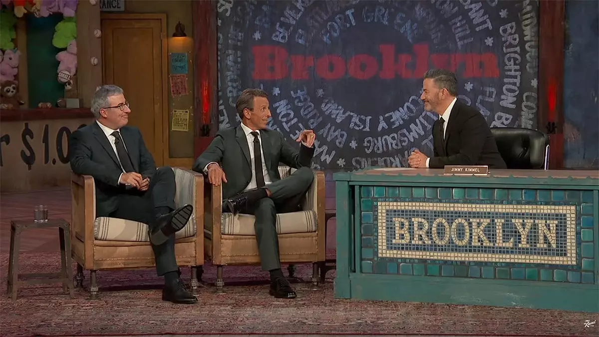 Seth Meyers, John Oliver tell Jimmy Kimmel he's their 'bulletproof vest' when it comes to Trump