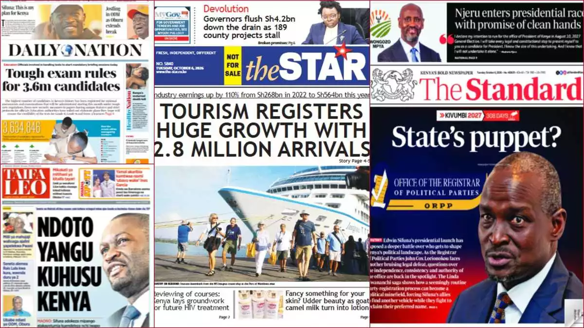 Kenyan newspapers, October 6: William Ruto allegedly eyeing another running mate, to discard Kindiki
