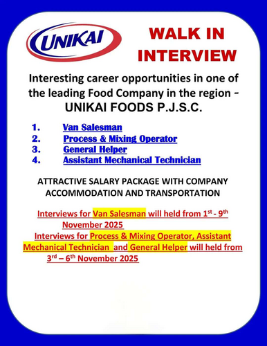 UNIKAI Foods PJSC Conducting Walk in Interview