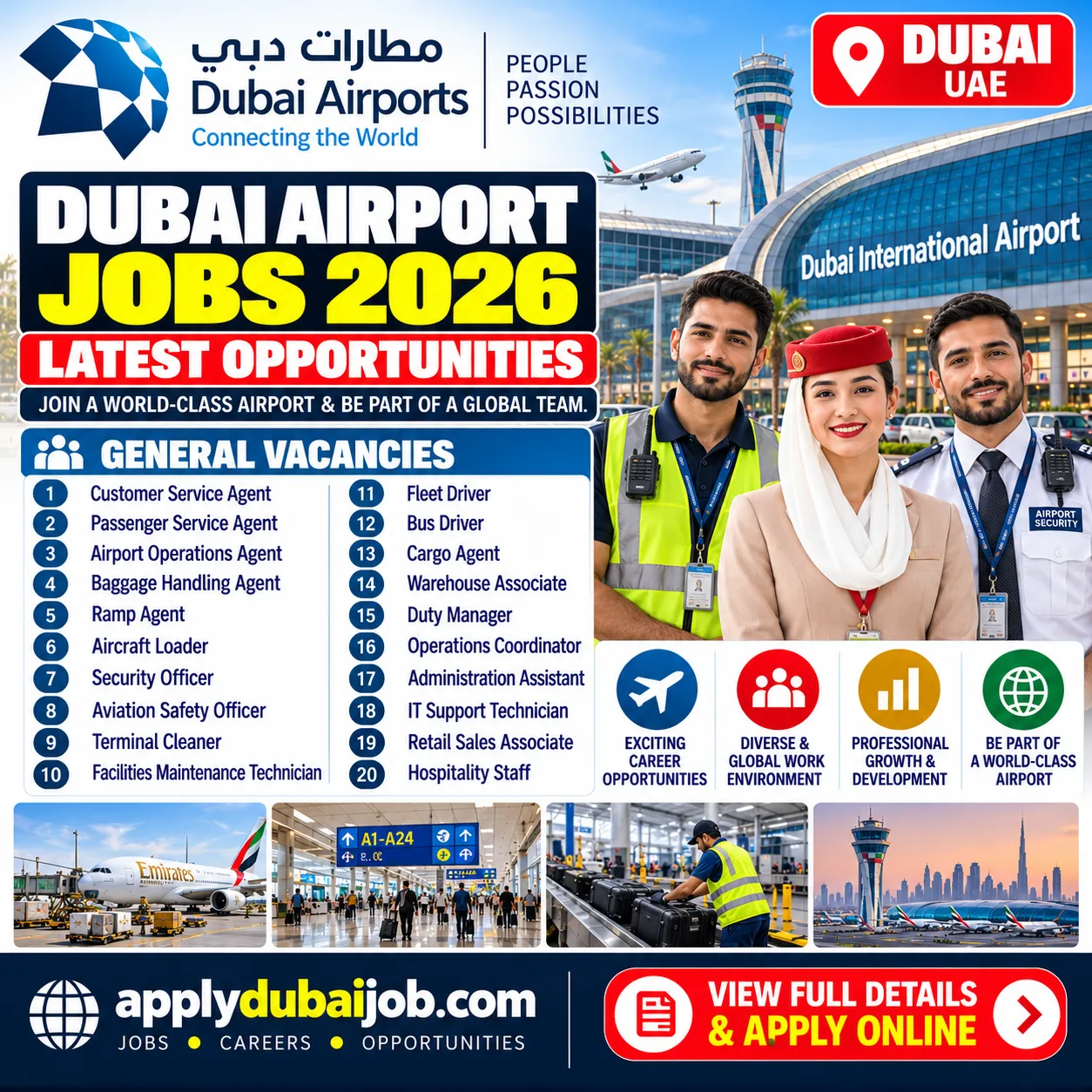 Dubai Airport is hiring - has announced multiple vacancies across various departments in the UAE.