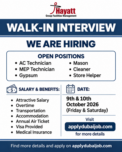 Hayatt Group Conducting Walk in Interview in Abu Dhabi, UAE!
