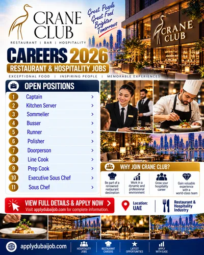 Crane Club - Dubai has announced multiple vacancies across various departments in the UAE.