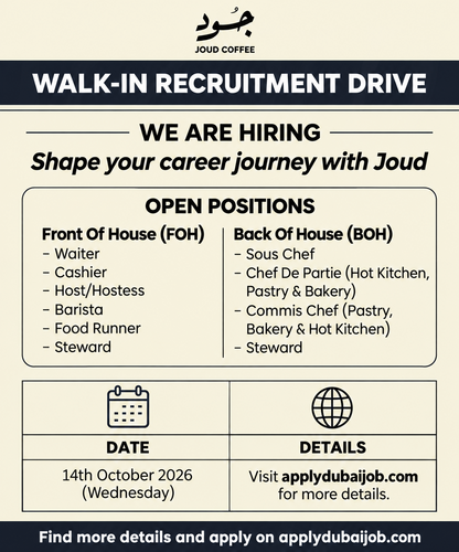Joud Coffee Conducting Walk in Interview in Dubai, UAE!