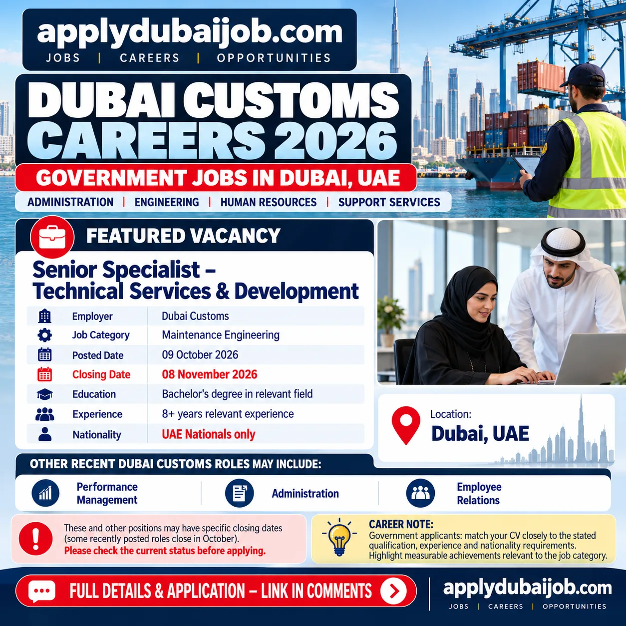 Dubai Customs is hiring for multiple Government Jobs in UAE!
