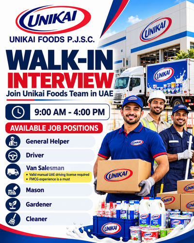 UNIKAI Foods Conducting Walk in Interview in Dubai, UAE!