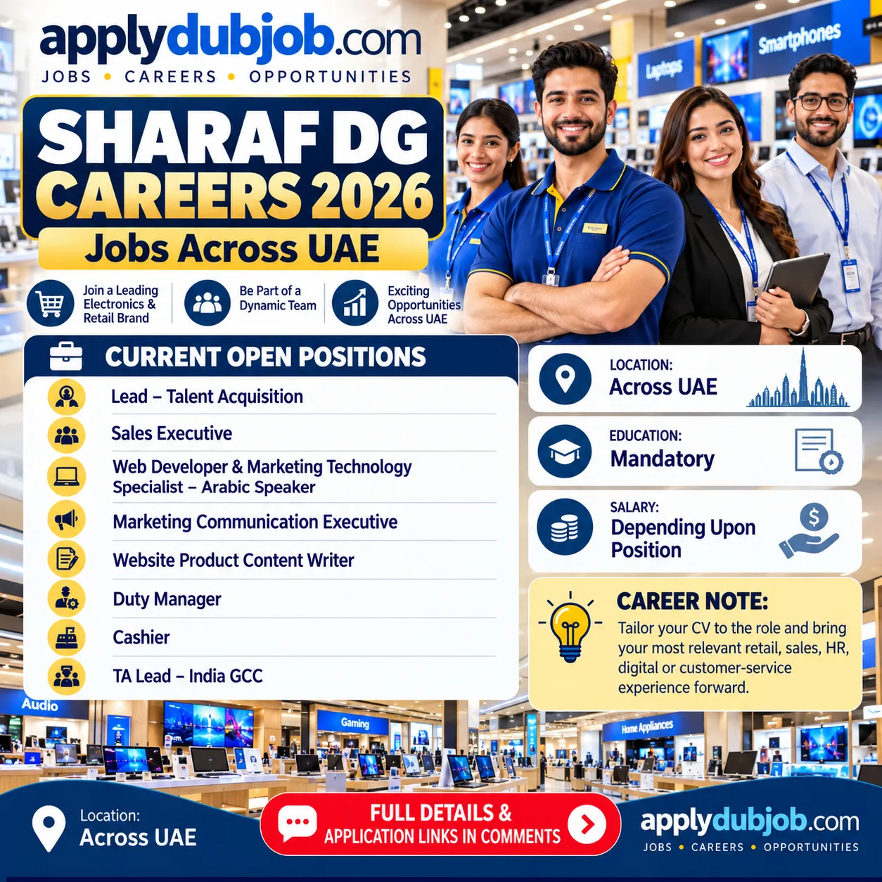 Sharaf DG - Dubai has announced multiple vacancies across various departments in the UAE.
