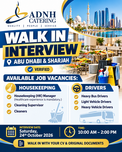 ADNH Catering Conducting Walk in Interview in UAE 🇦🇪