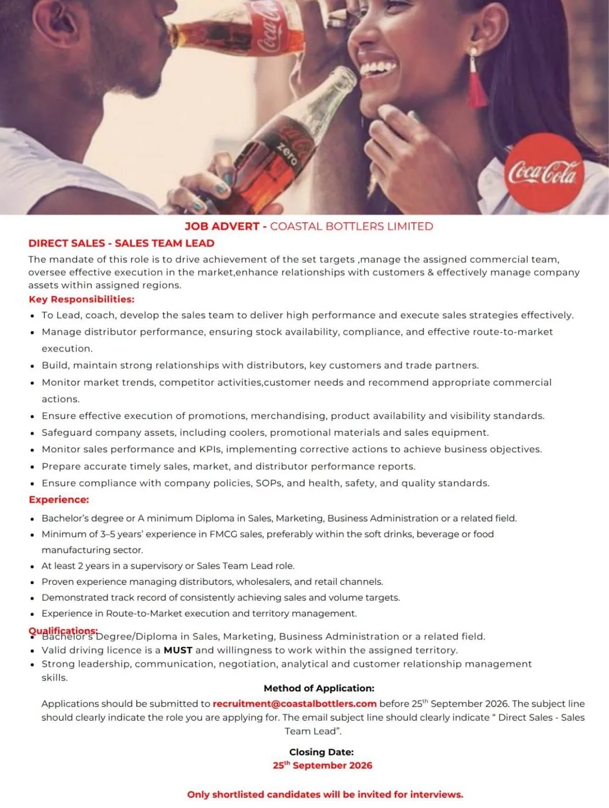 Exciting Job Opportunities at Coastal Bottlers Limited