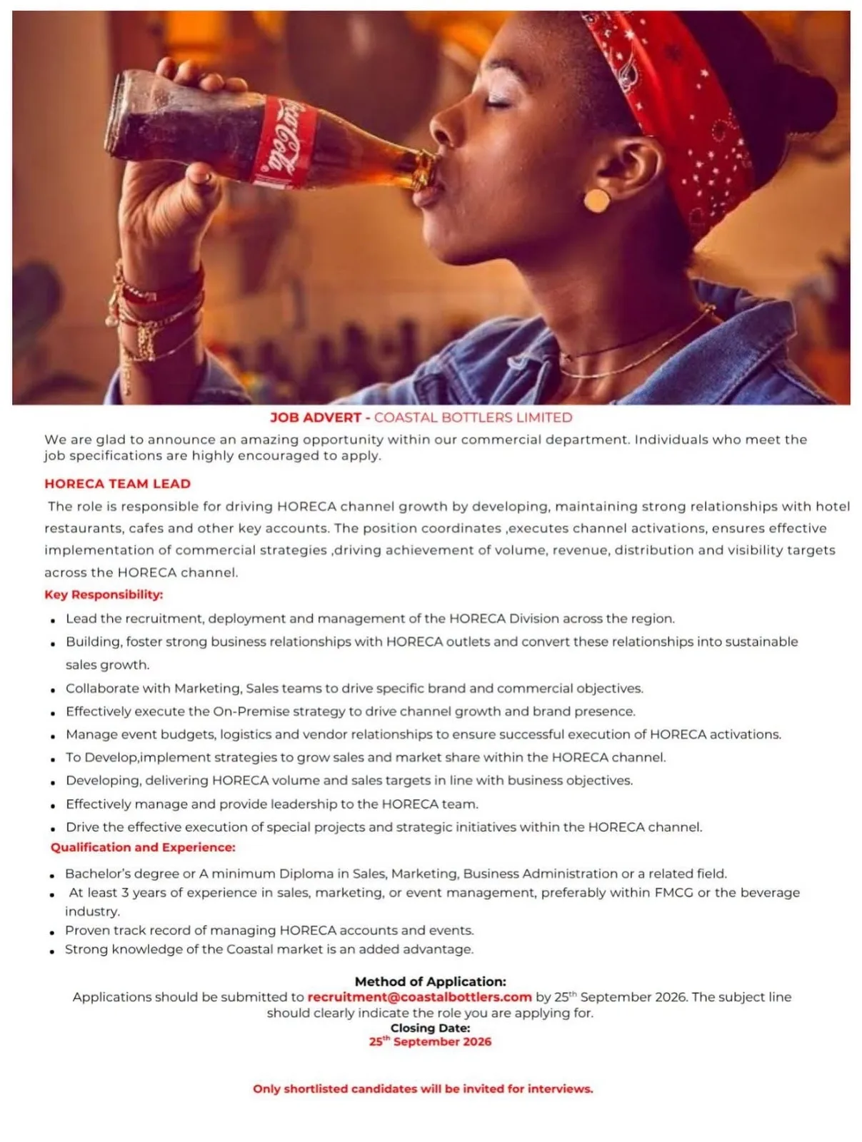 Exciting Job Opportunities at Coastal Bottlers Limited