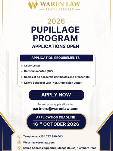 WAREN Law Advocates LLP is inviting applications for its 2026 Pupillage Programme!