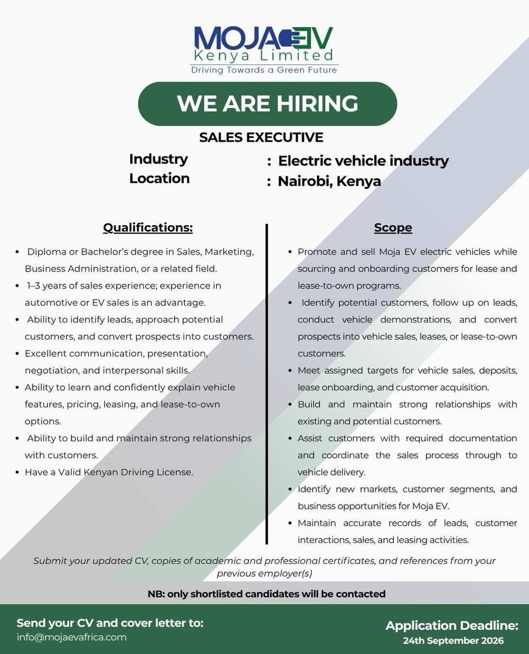 Exciting Job Opportunities at Moja EV Kenya Limited