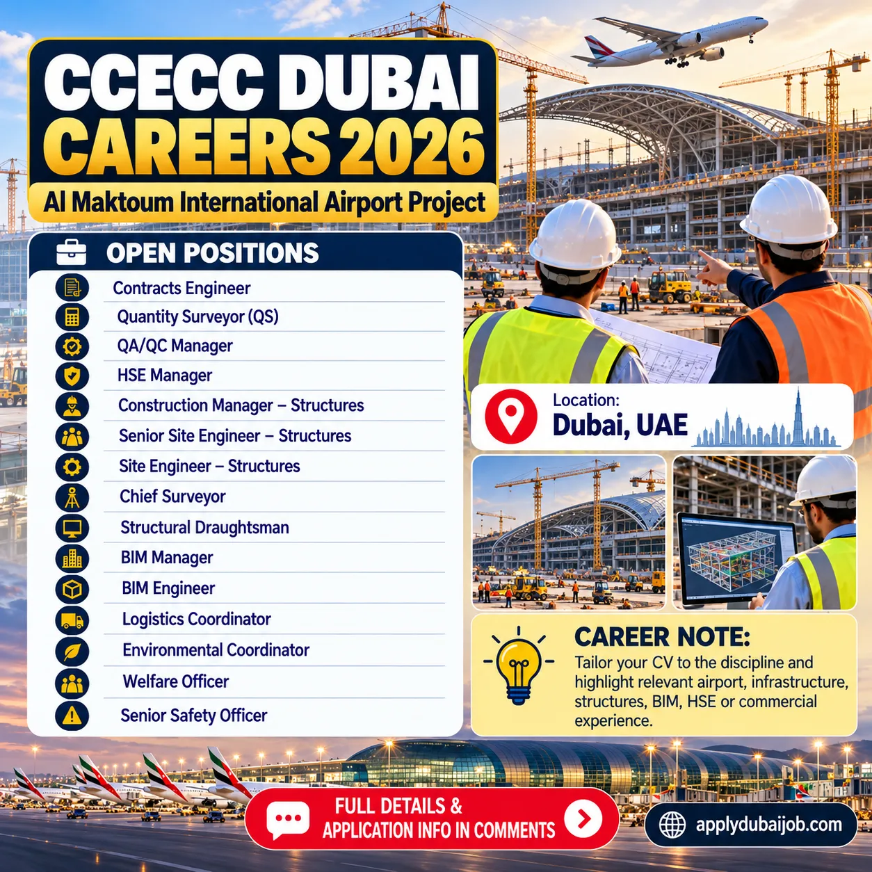 China Civil Engineering Construction Corporation (CCECC) - Dubai - has announced multiple vacancies across various departments in the UAE.