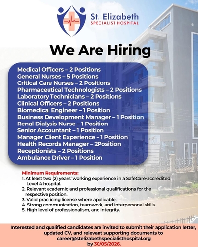 Exciting Job Opportunities at St Elizabeth Specialist Hospital!