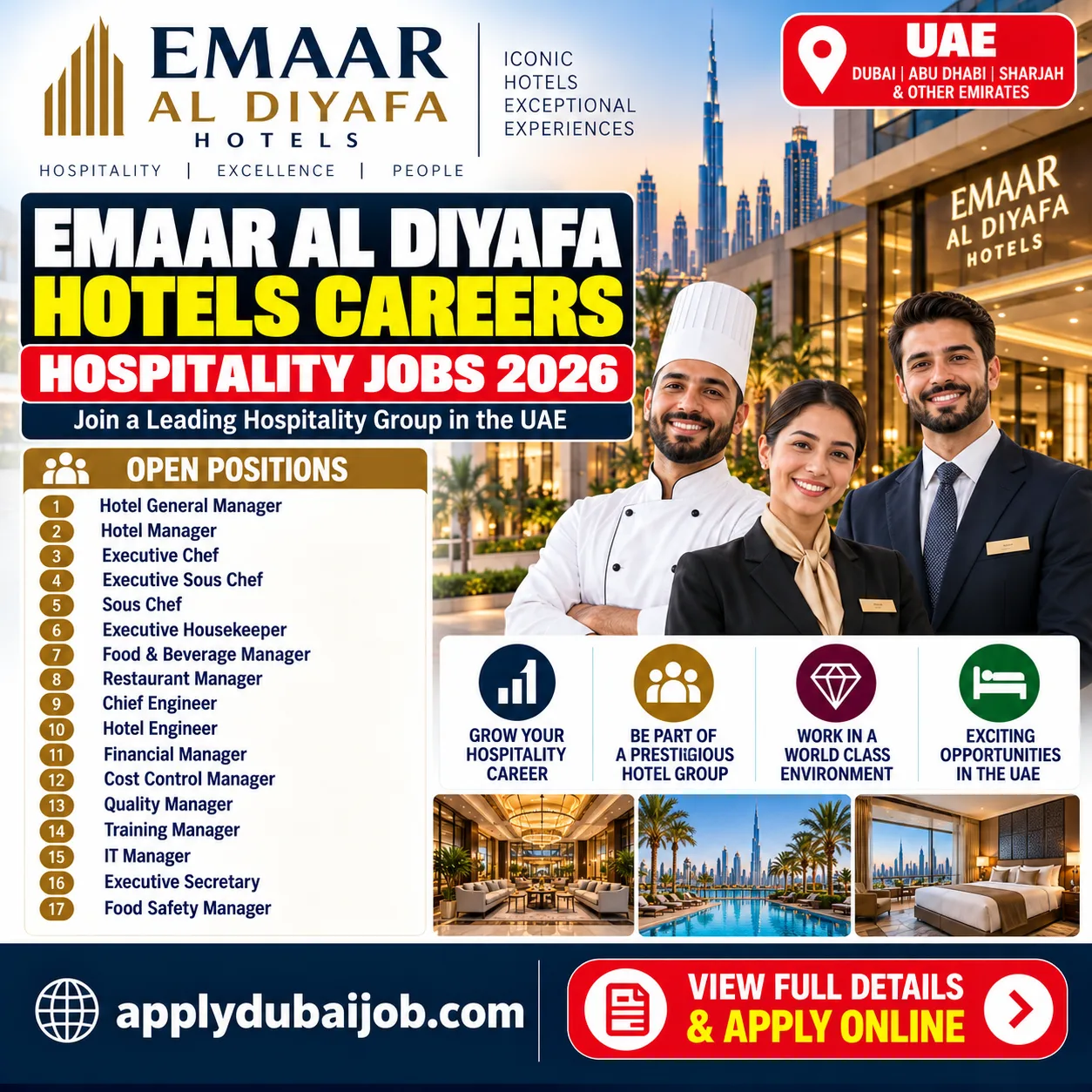 Emaar Al Diyafa Hotels is hiring- has announced multiple vacancies across various departments in the UAE.
