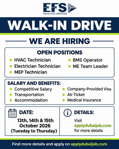 EFS Facilities Services Walk in Interview in Dubai, UAE!