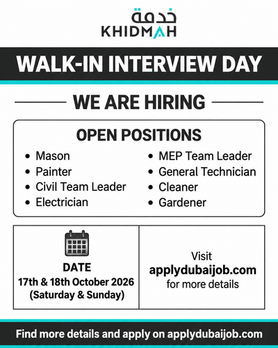 Khidmah Conducting Walk in Interview in UAE!