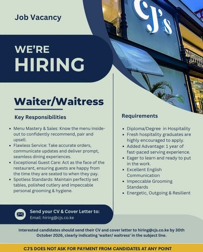 Exciting Job Opportunities at CJs Restaurant