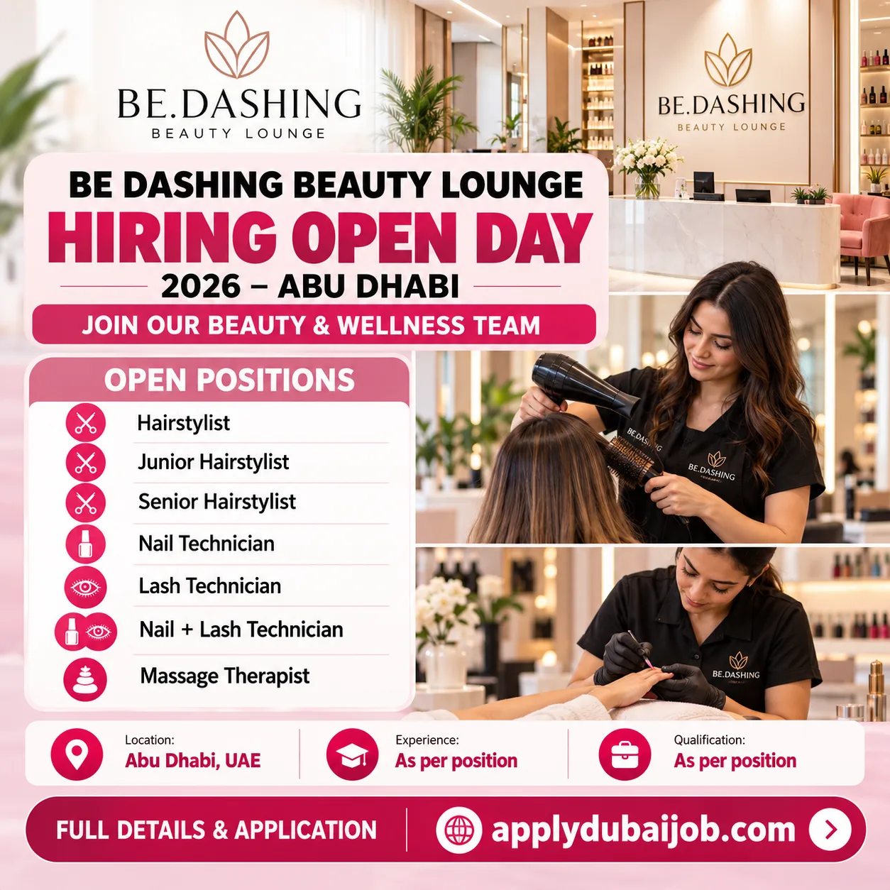 💼 BE.DASHING Beauty Lounge is Hiring in Abu Dhabi, UAE! 🇦🇪