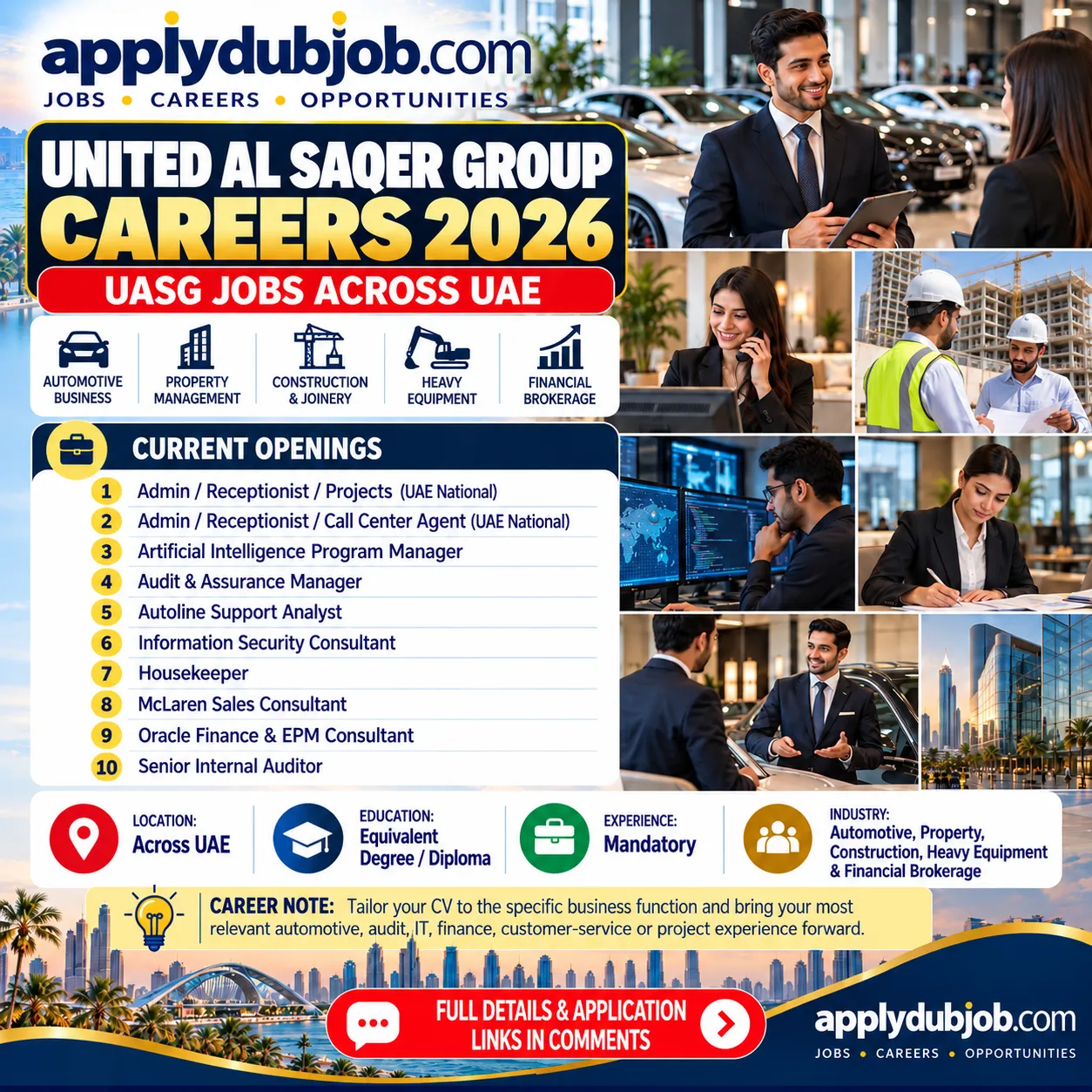 United Al Saqer -  has announced multiple vacancies across various departments in the UAE.