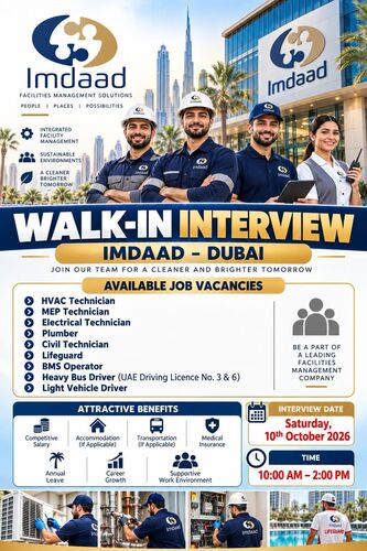 Imdaad Walk-In Interview - Dubai - has announced multiple vacancies across various departments in the UAE.