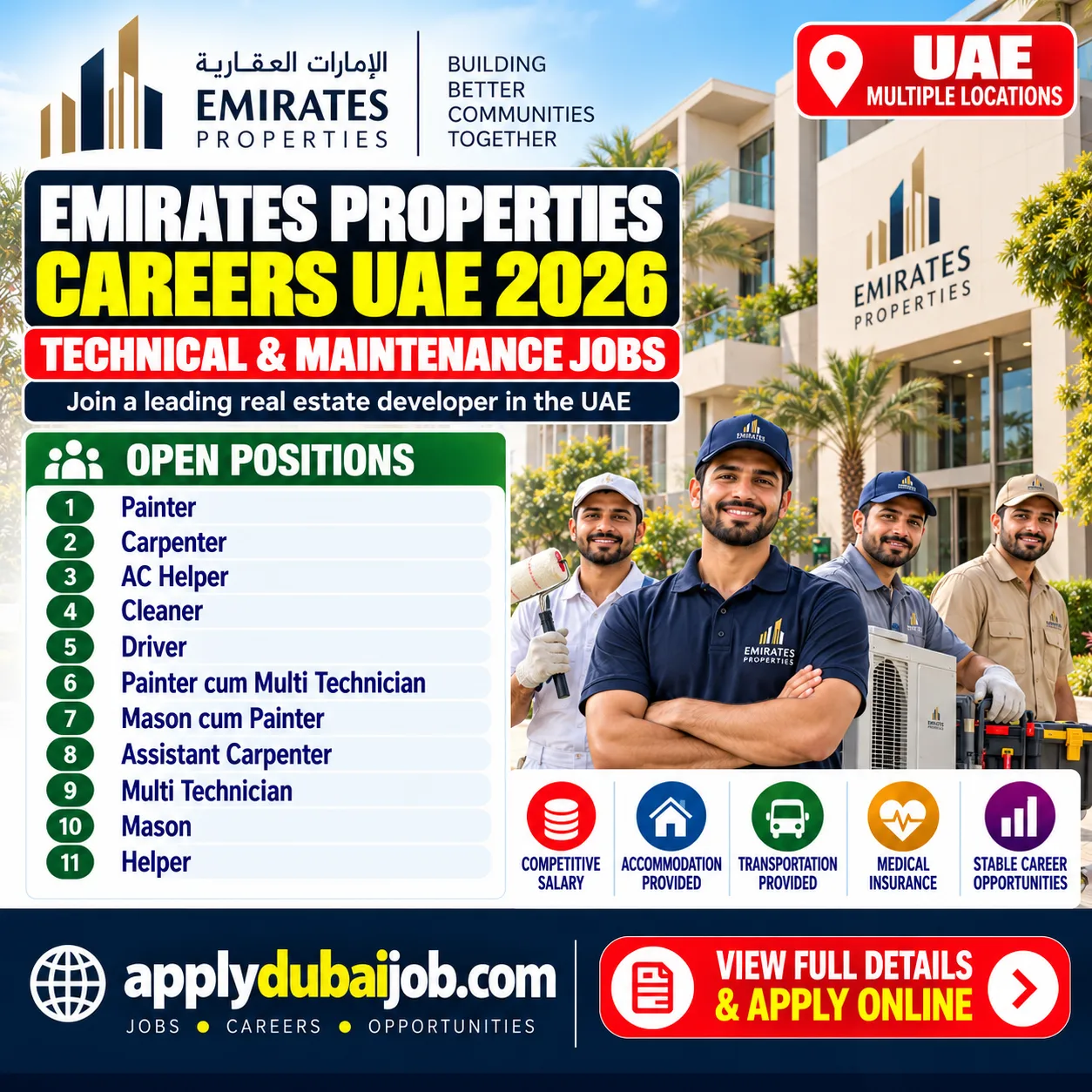 Emirates Properties is hiring - announced multiple opportunities in Dubai and across UAE.